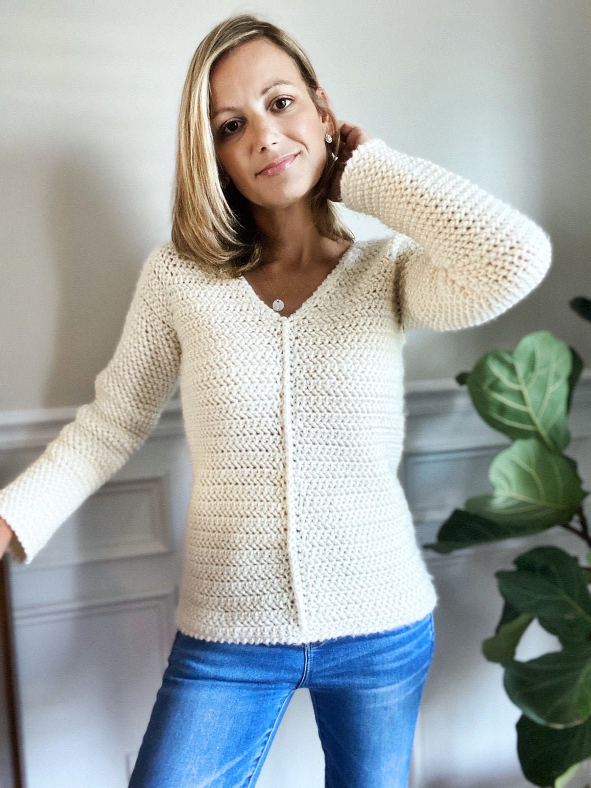 The Front Seam V-Neck Crochet Sweater Pattern